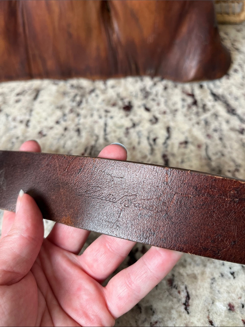 Eddie Bauer Brown Leather Belt with Brass-Tone Buckle - Picture 5 of 8